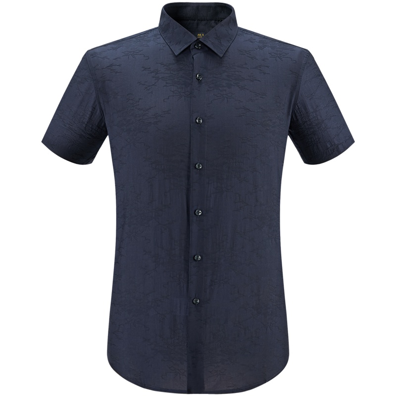 HLA海澜之家色织提花休闲衬衫2019夏季舒适时尚短袖衬衫男HNECJ2R102A