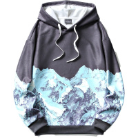 蓝缕金(LANLVJIN)男士卫衣春秋季2021新品潮印花省插袋上衣青少年套头连帽休闲学生衣服