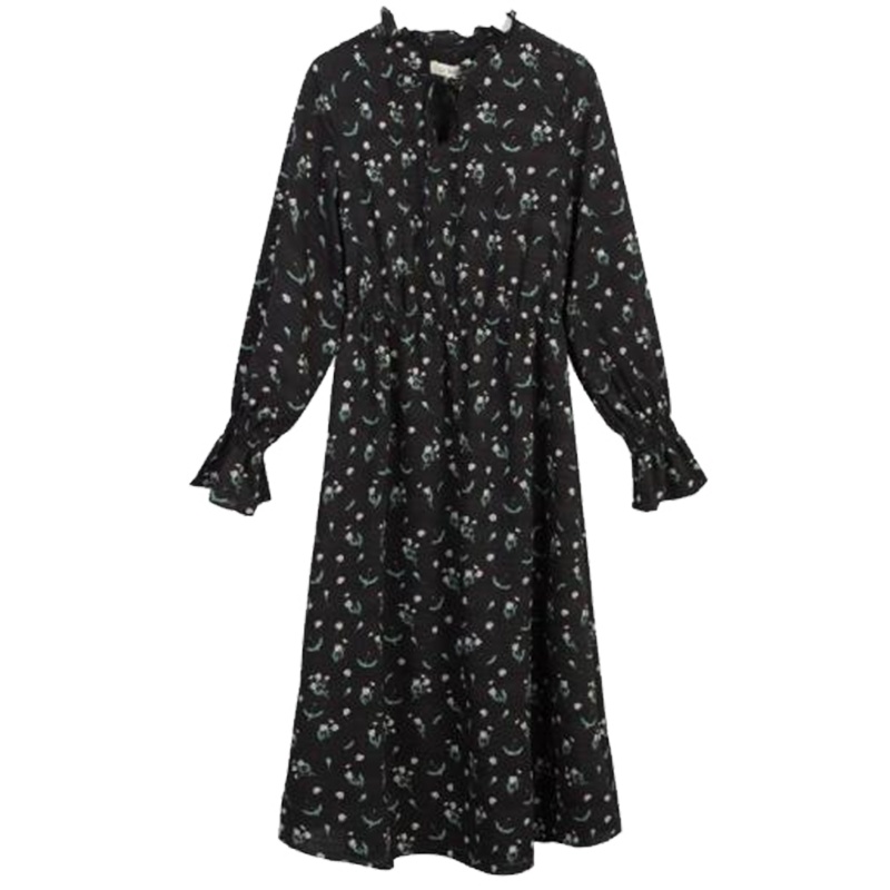 【热卖】秋冬新款收腰a字裙气质OL风中长款小清新碎花雪纺连衣裙60300330