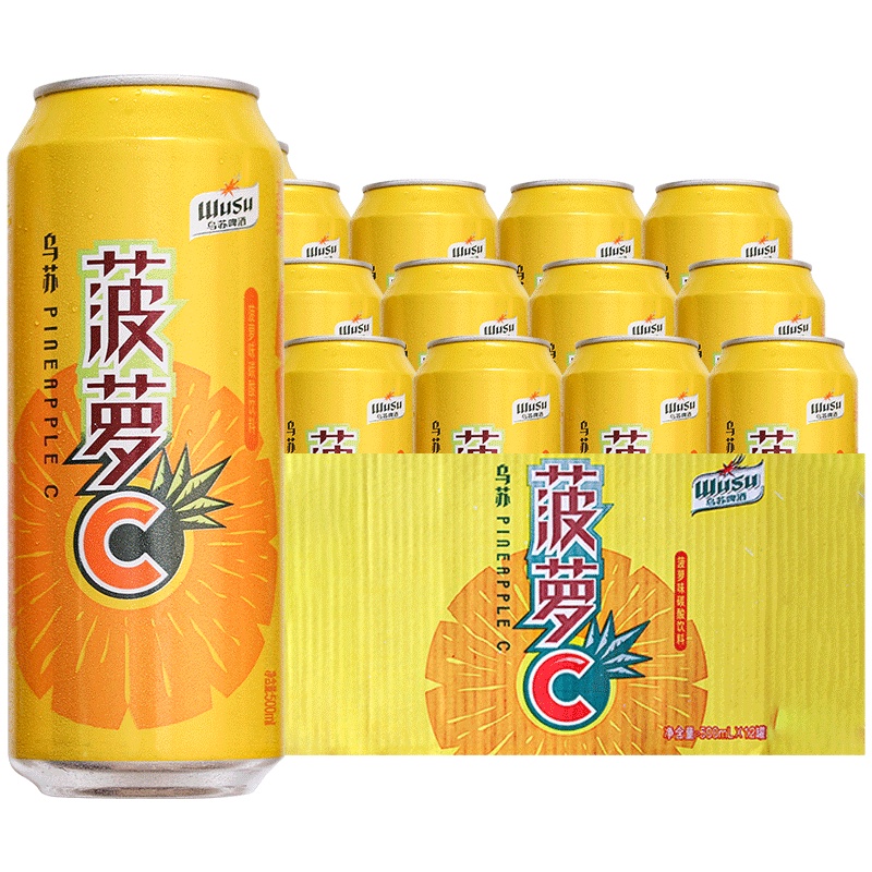 新疆乌苏啤酒小木屋菠萝啤菠萝C果味碳酸饮料不含酒精500ml*12罐