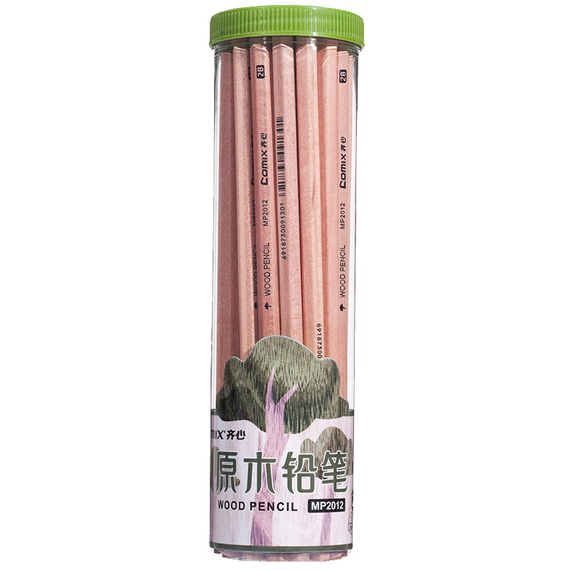 齐心(comix)MP2012 原木2B铅笔30支/ 桶六角木杆木头铅笔 素描铅笔 绘图铅笔 画画铅笔 学生铅笔儿童铅笔