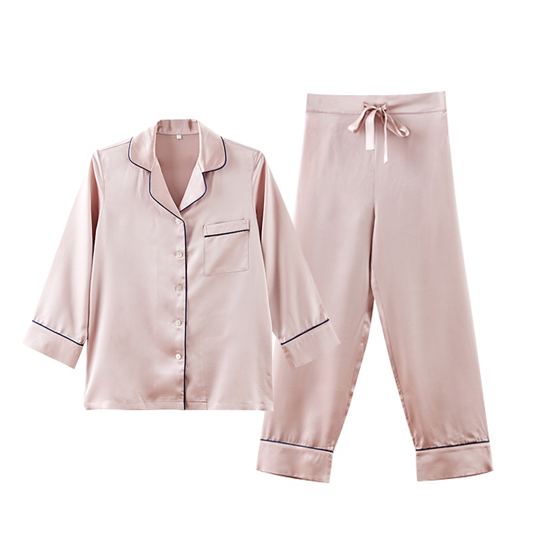 苏宁极物 女式经典款真丝家居服套装睡衣睡裤