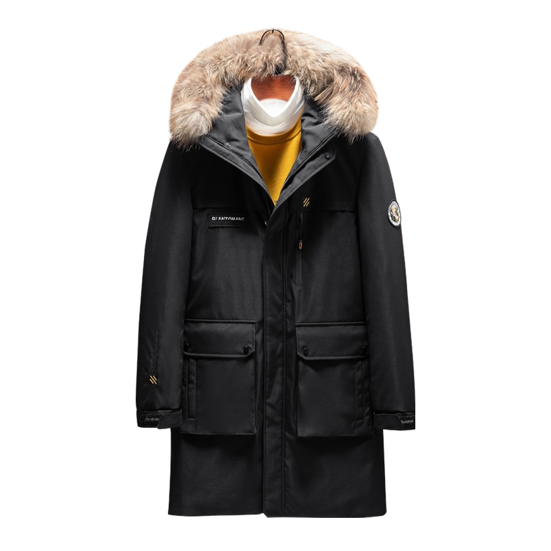 雅鹿男装90鹅绒可脱卸貉子毛领中长款加厚保暖男士羽绒服14116011