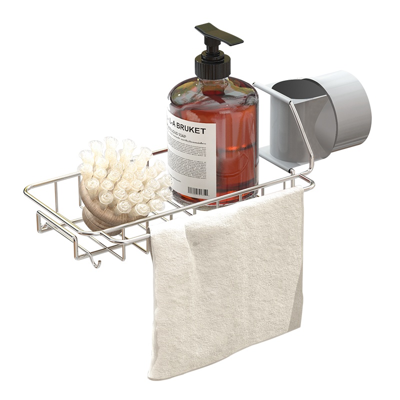 居匠艺品 水龙头置物架不锈钢家居海绵抹布沥水架卫生间浴室收纳架