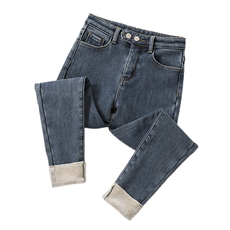 真维斯加绒牛仔裤女秋冬新款高腰显瘦弹力百搭外穿铅笔小脚长裤子