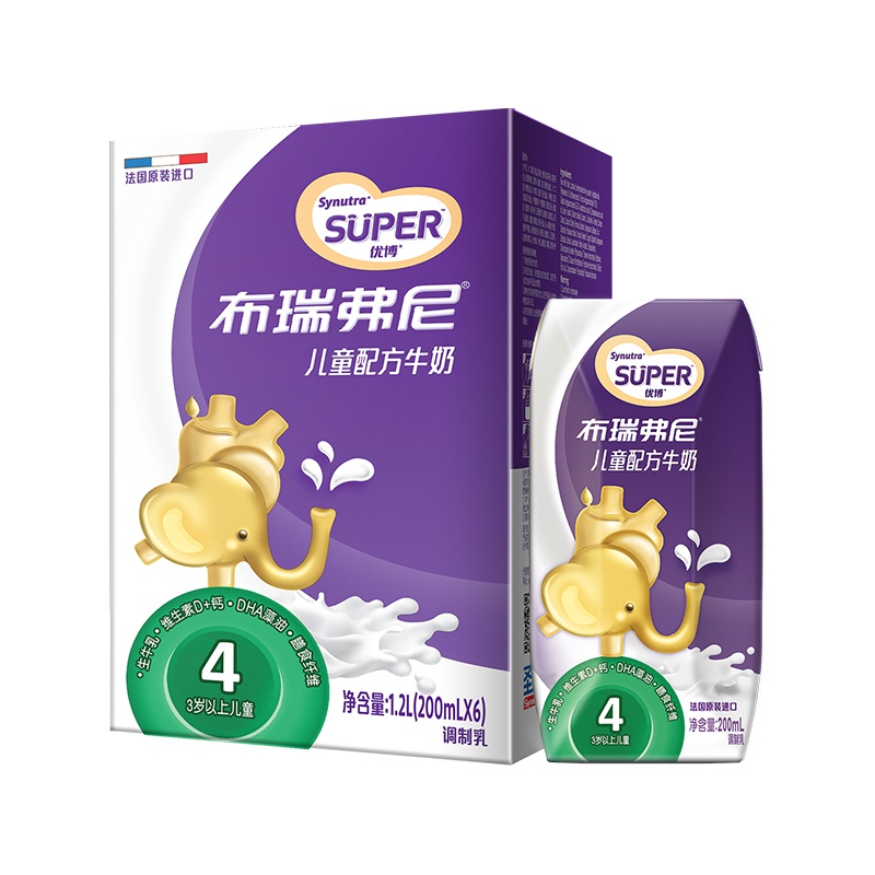 圣元优博 布瑞弗尼4段儿童配方牛奶200ml*6轻享装 法国原装进口