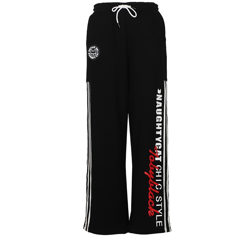 a02新款潮流字母印花侧边条纹阔腿裤休闲裤女DTU6D0041PN