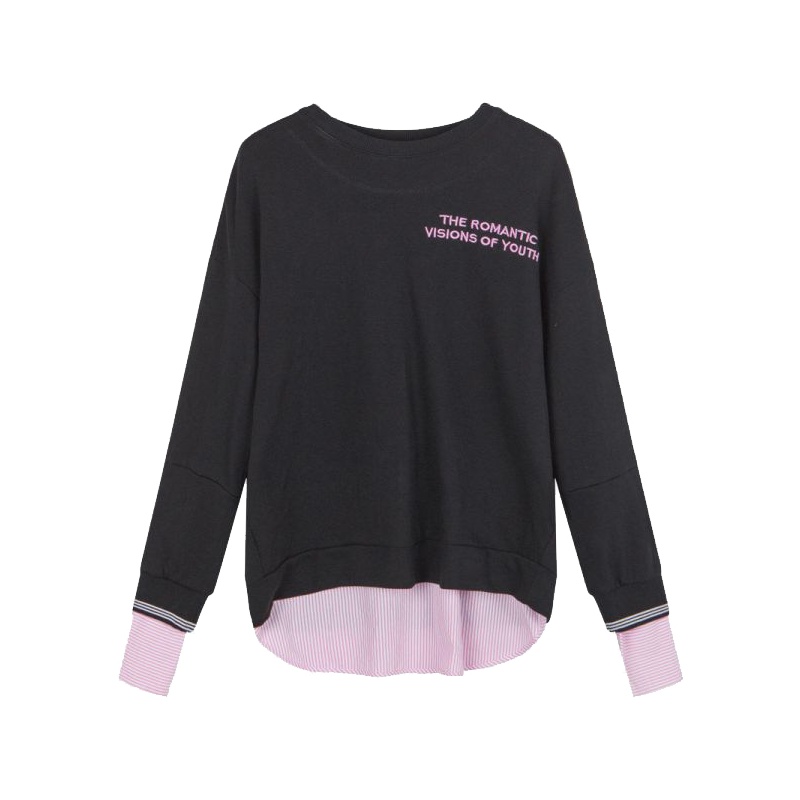 拉贝缇新款卫衣女春季百搭拼接韩版宽松百搭港味复古长袖