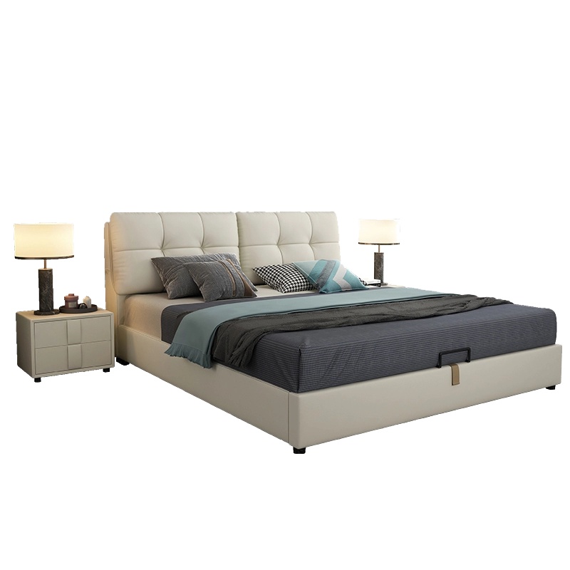 有模有样床现代简约轻奢皮床主卧室1.8米婚床双人床1.5意式极简真皮床(颜色备注)