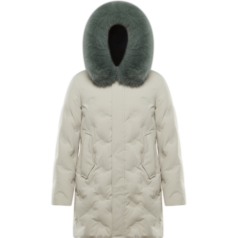 波司登2020新款狐狸毛领中长款羽绒服莫兰迪色简约H版B00145136