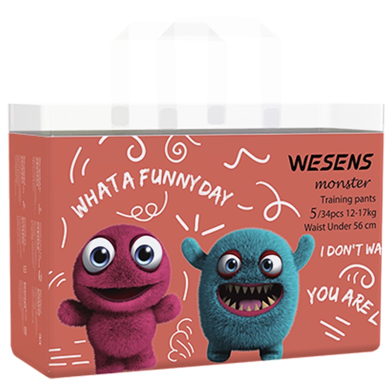 卫神wesens 小怪兽 婴儿训练裤尿不湿宝宝尿裤尿片训练纸尿裤学步裤男女通用透气干爽柔软 XL 34片