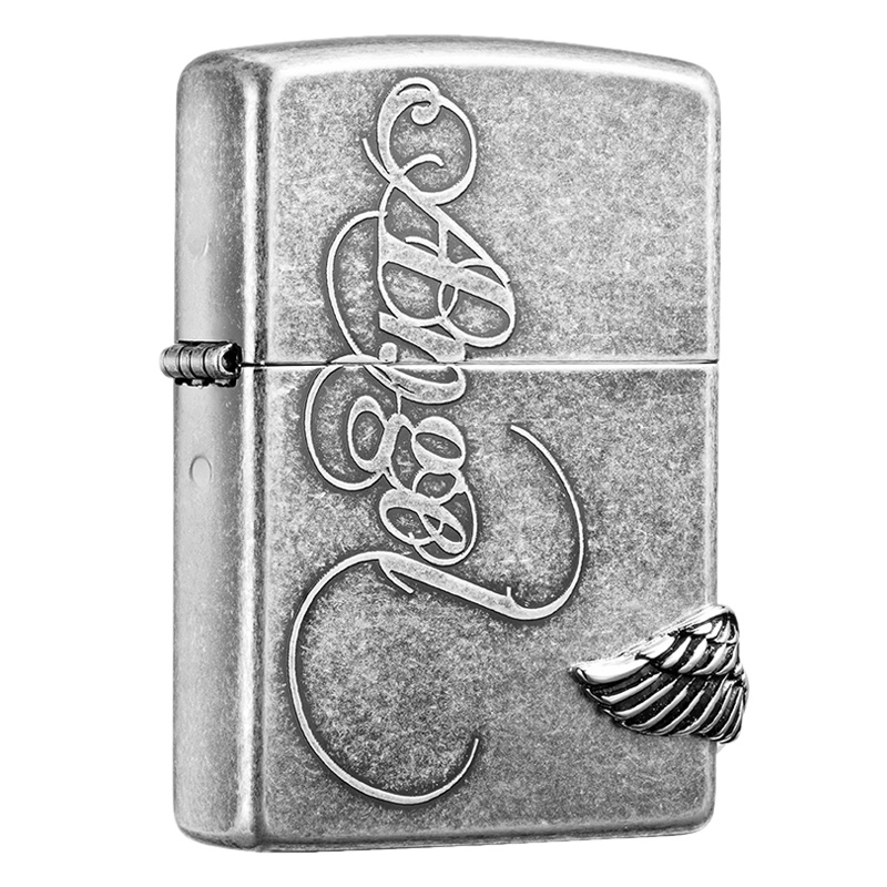 美国ZIPPO打火机 芝宝 雕刻贴章爱的天使爱心之翼爱神之翼翅膀 古银爱心天使