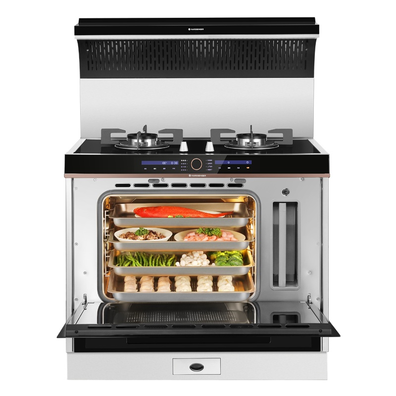 [语音智控]火星人集成灶E5B/C钢化玻璃台面侧吸下排油烟机燃气灶蒸烤一体灶