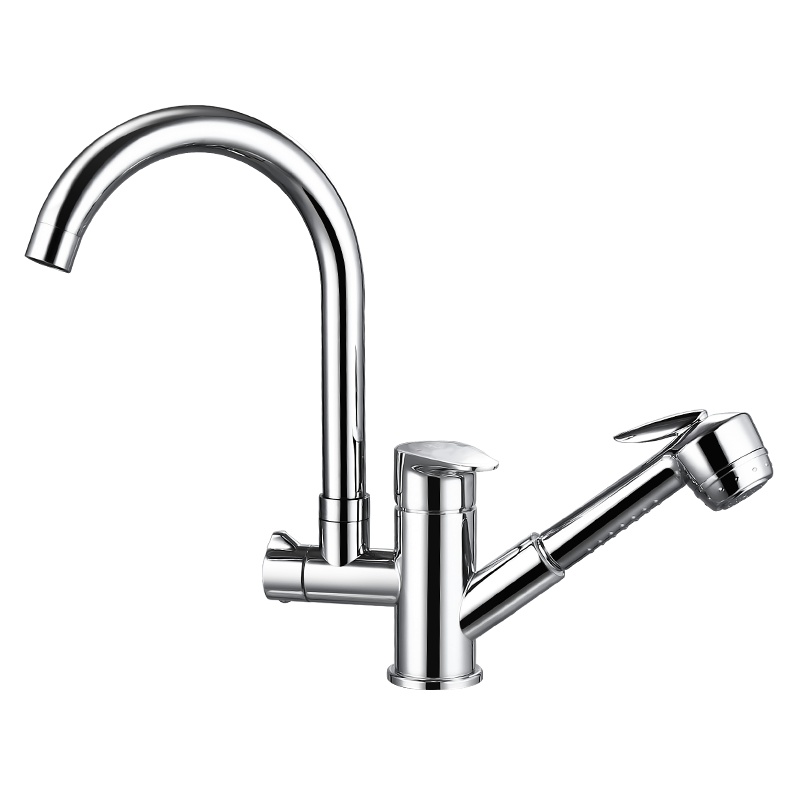 正山 304不锈钢厨房龙头抽拉洗菜盆冷热水龙头黑色旋转水槽双槽龙头