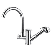 正山 304不锈钢厨房龙头抽拉洗菜盆冷热水龙头黑色旋转水槽双槽龙头