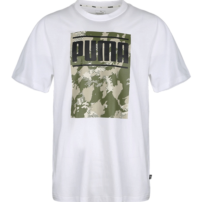 PUMA彪马男装logo迷彩透气运动白色短袖T恤579552-02
