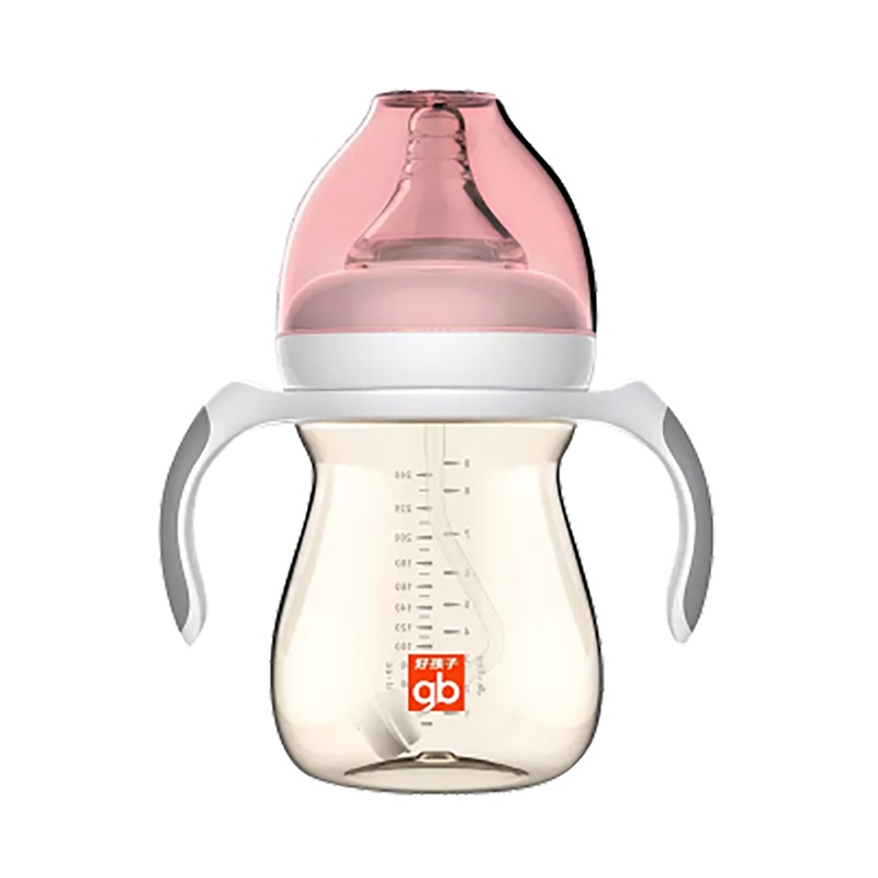 母乳实感宽口径握把吸管PPSU奶瓶240ml-粉红(小饿魔系列)