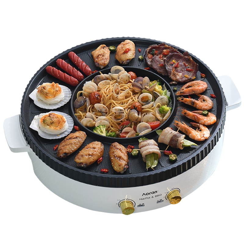奥然多功能火锅锅电烧烤炉一体锅家用韩式烤盘涮烤两用烤肉烤鱼机（特大号鸳鸯锅）
