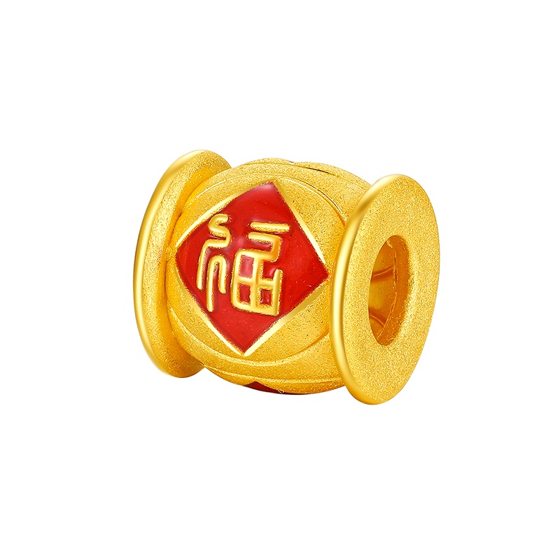 周大生 黄金3D硬金福字吊坠手串 福字加持一款多带