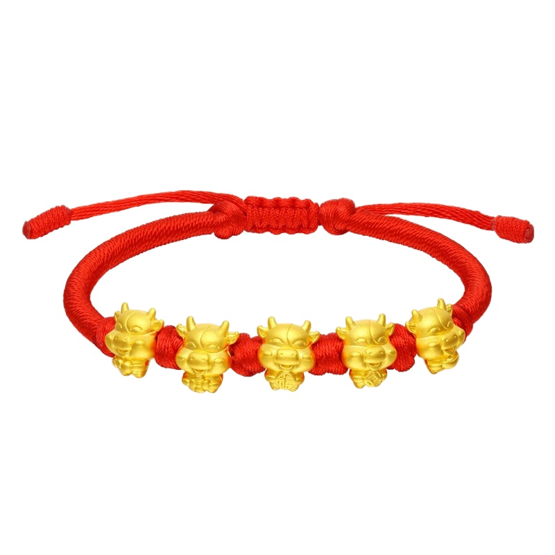 GZUAN古钻珠宝 黄金足金五福虎手串 本命年生肖虎手绳男女情侣款 转运珠手链 YJS0023
