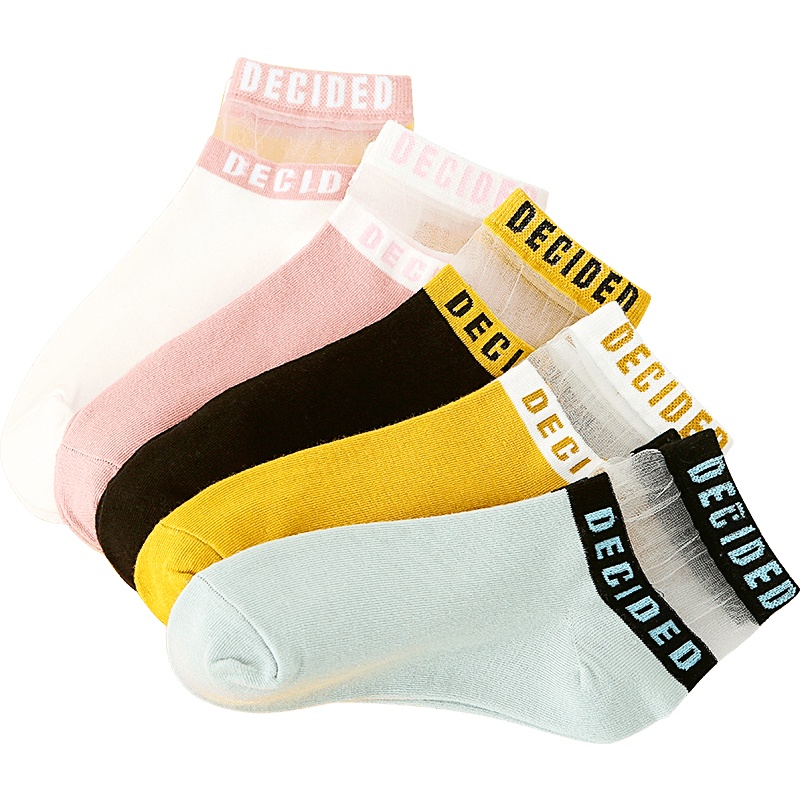 恒源祥袜子女水晶袜浅口网红糖果色玻璃丝袜夏季薄款日系字母短袜