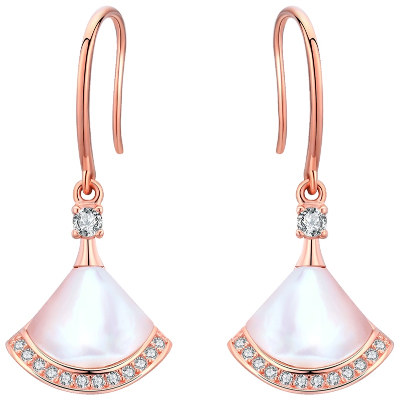 佰色传情小裙子耳环女纯银韩国气质扇形网红耳坠高级大气耳饰