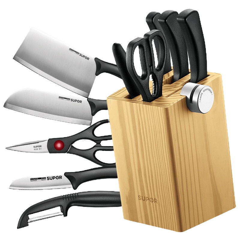 苏泊尔刀具套装TK1715K厨房全套不锈钢切片刀厨房套装七件套家用组合刀具 尖峰七件套(含刀架磨刀器)