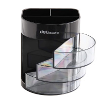 得力三层透明小抽屉多功能笔筒(黑/灰/PVC) 9147