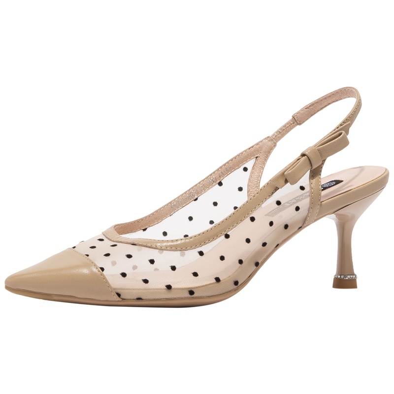 St&Sat/星期六波点网纱尖头高跟浅口包头女凉鞋SS01114003