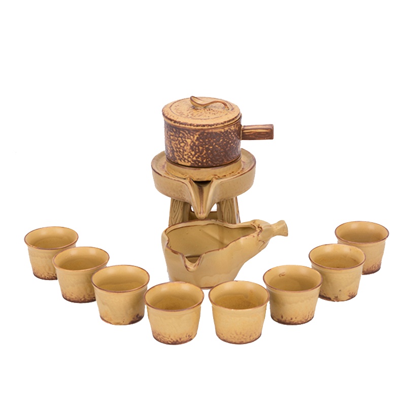 唐宏坊 茶具套装半全自动家用陶瓷懒人茶具石磨茶壶茶杯礼品套装功夫茶具