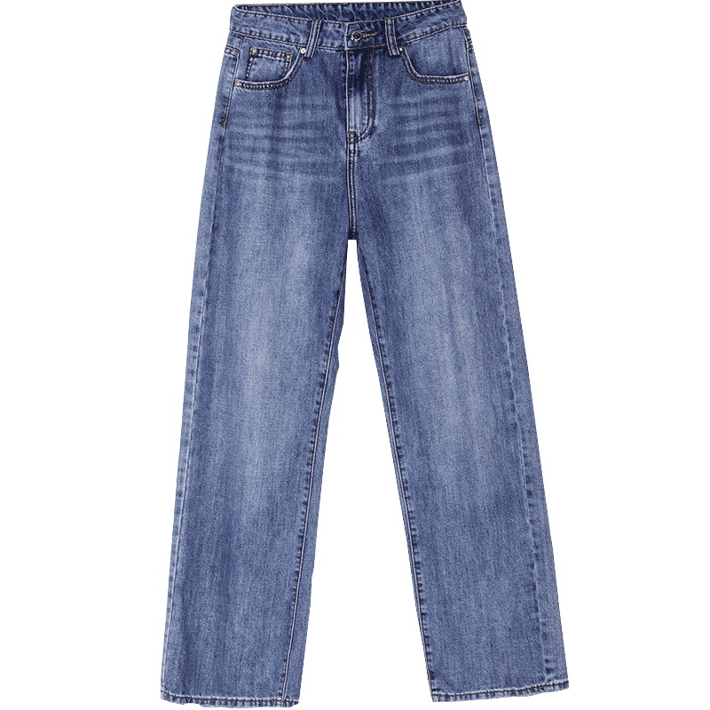 SH苼荟2019秋季牛仔阔腿裤女高腰宽松直筒小个子泫雅同款拖地风垂感长裤sh8112