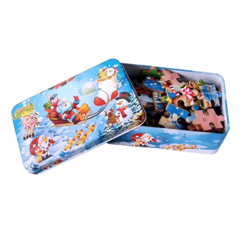 悦臻儿童启蒙益智早教拼图玩具早教拼板培养专注力木制质拼插玩具60片随机一盒装专业早教教具铁盒