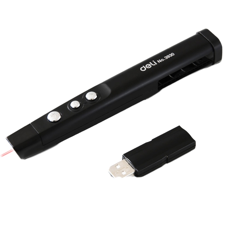 得力deli3930一体式翻页笔激光笔 PPT遥控笔投影笔电子教鞭演示器黑色