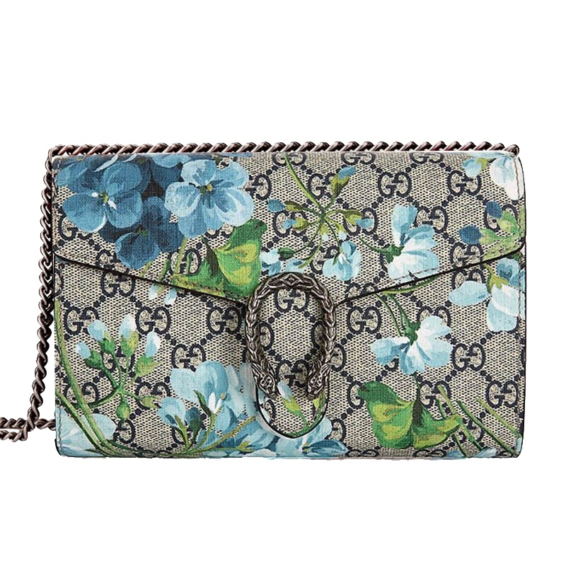 [海外直邮]GUCCI 古驰女包天竺葵印花金属女士小号链条单肩包斜跨包401231 KU2AN 8487