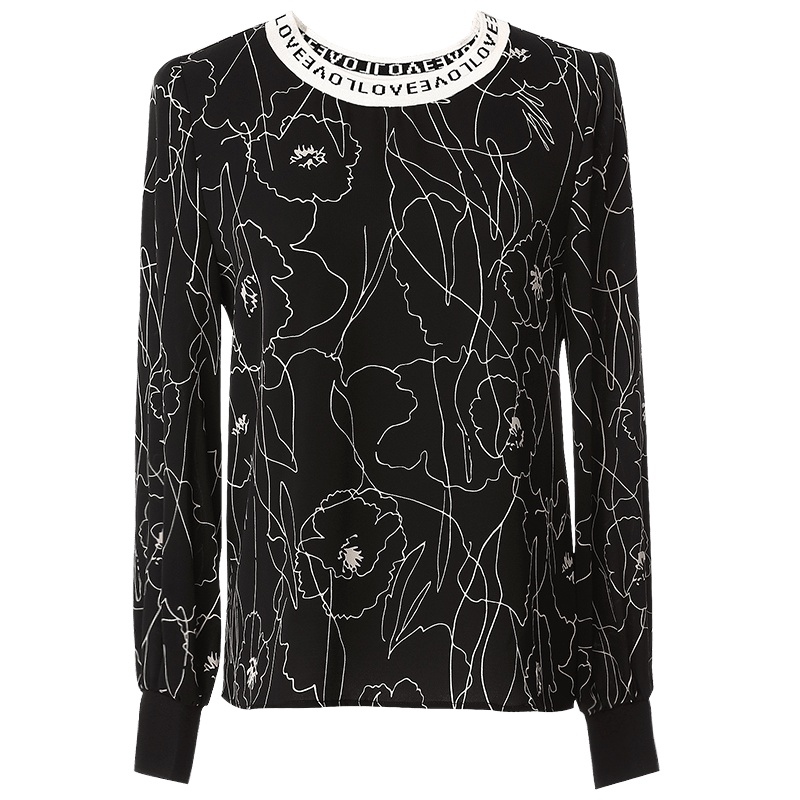 欧昵雪秋季韩版字母螺纹圆领套头宽松卫衣女长袖花色上衣