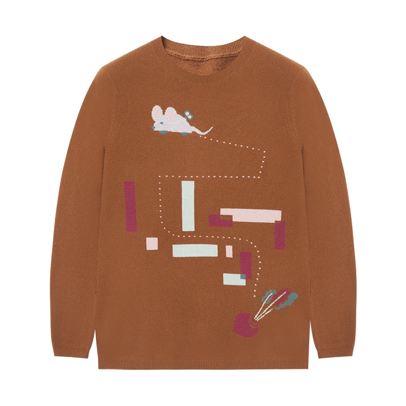 鄂尔多斯 | 1980 秋冬趣味提花圆领女式羊绒衫