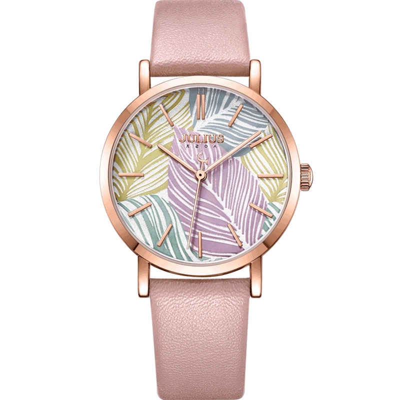 程潇同款聚利时手表女韩风彩色叶子时尚石英防水学生女表JA-1090