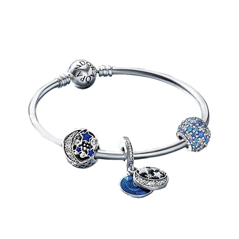 pandora/潘多拉星光璀璨海洋之心蓝色水滴串饰925银手链套装 ZH-002