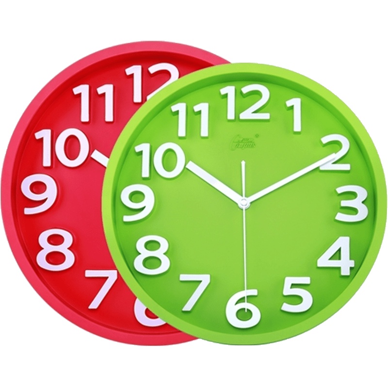 康巴丝 挂钟客厅圆创意钟表时尚现代石英钟简约卧室时钟壁挂钟 12英寸(直径35.5厘米) 12英寸 红色6697 抖音