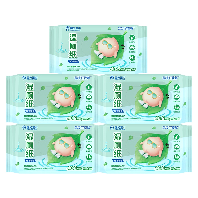国光湿厕纸40+8*5包实惠男女性私处清洁湿巾如厕擦屁股可冲散湿厕纸
