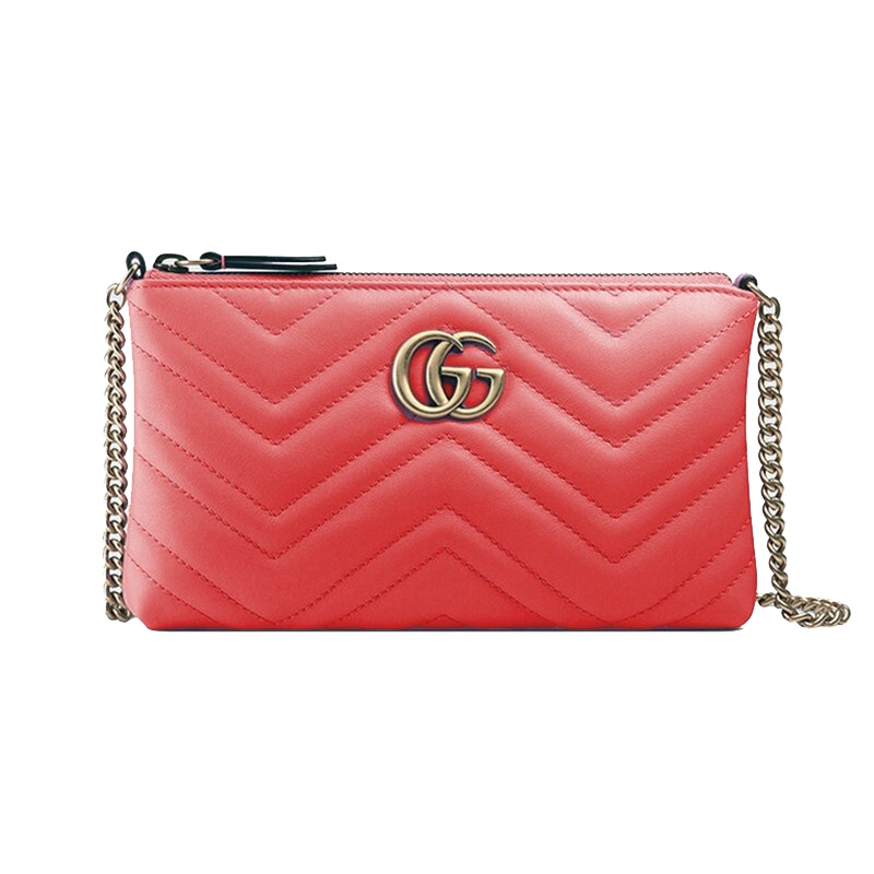 [海外直邮]GUCCI 古驰女包红色牛皮双G女士小号链条单肩斜挎包443447 DRW1T 6433