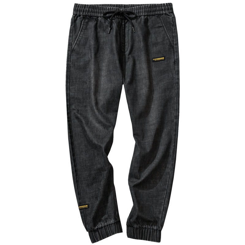 千纸鹤男士纯棉牛仔裤男青年时尚潮流松紧腰宽松束脚休闲九分裤男90330