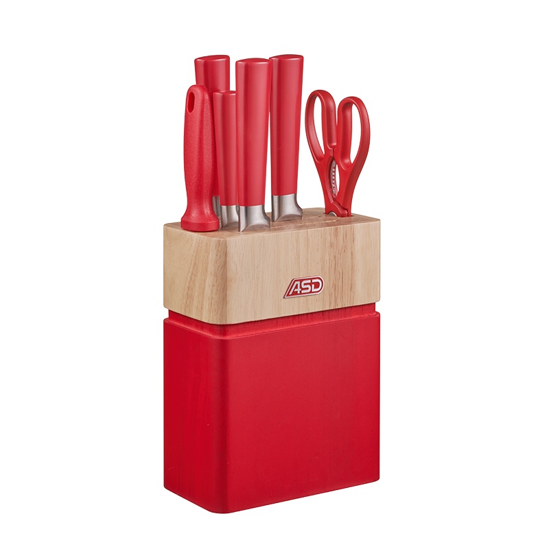 自营爱仕达(ASD)彩色刀具套装炫彩系列不锈钢7件套套刀厨房家用菜刀刀具组合七件套 红色 RDG07S2WG-R