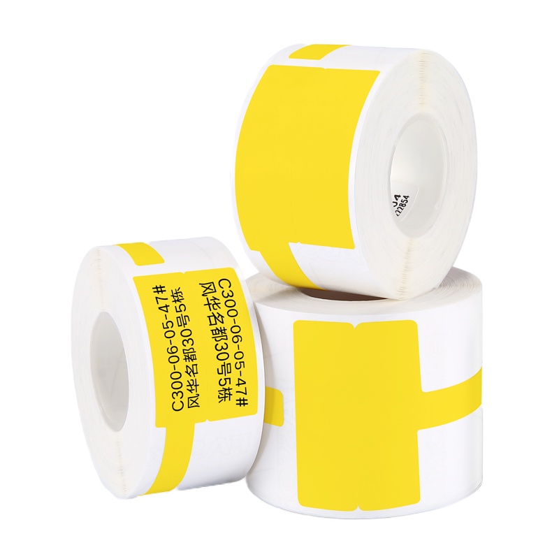 Zs-精臣 b3s线缆标签机贴纸 机房旗帜刀型T型尾纤网线logo热敏防水不干胶打印 黄《25*38+40》100张/卷