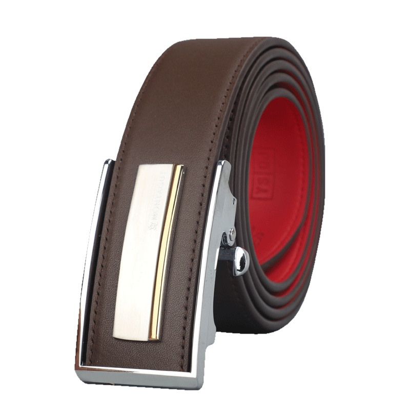 梦特娇真皮本命年腰带礼盒装牛皮红色自动扣内穿男士休闲腰带 商场同款