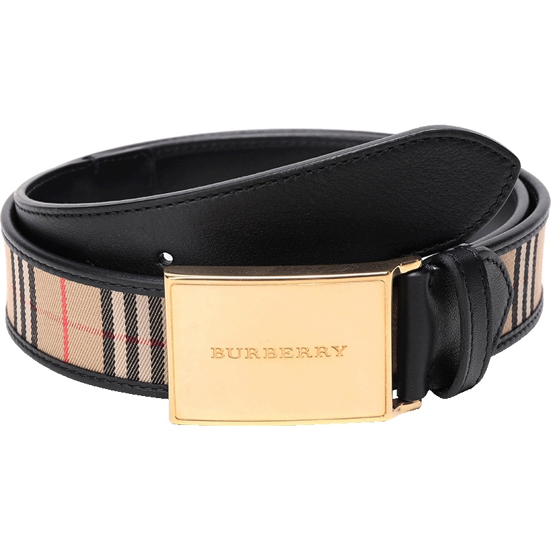 BURBERRY 博柏利 男款格纹织物配皮板扣式皮带腰带 40799161