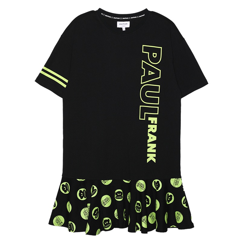 Paul Frank/大嘴猴 夏季时尚百褶连衣裙女圆领小清新短裙