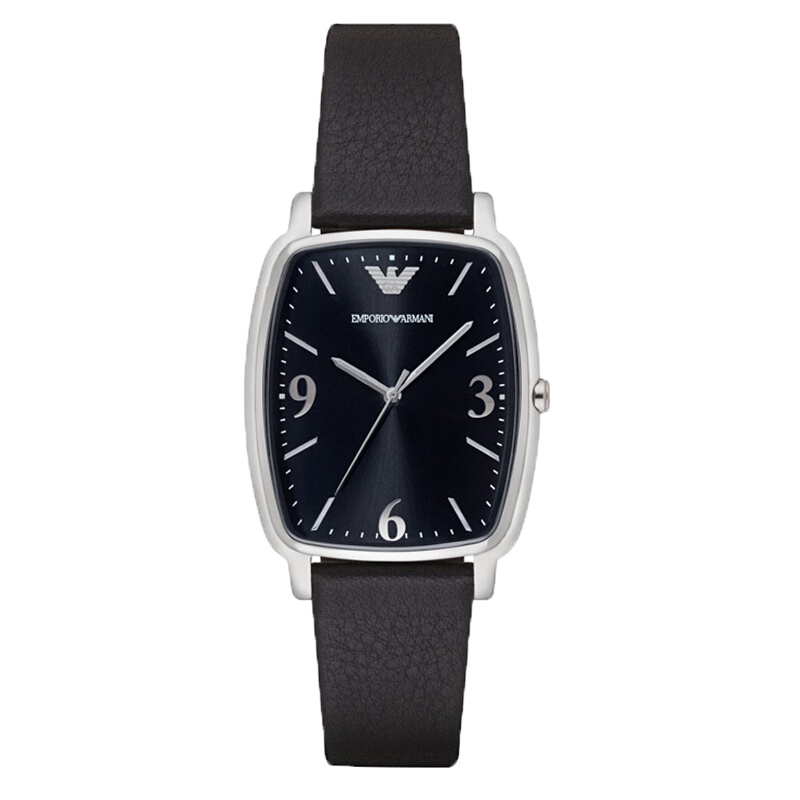 阿玛尼手表 方形表盘简约时尚男款石英皮带腕表 AR2490 黑色