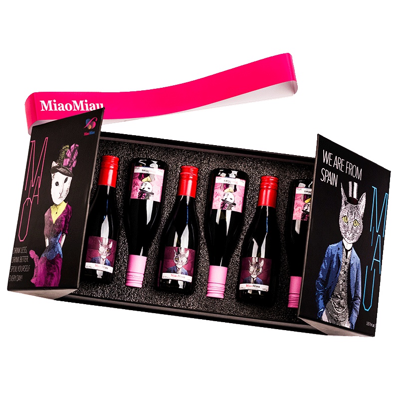 西班牙原瓶进口红酒 爱之湾(ANDIMAR)喵先生喵小姐DO级陈酿干红葡萄酒187ml*6礼盒装