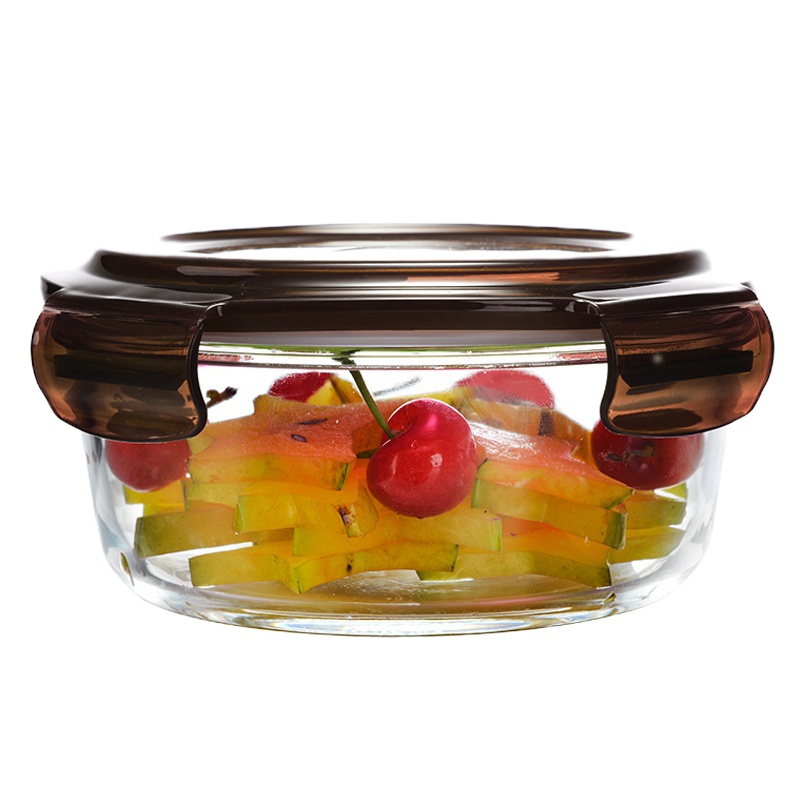 冰箱冷藏水果保鲜盒玻璃饭盒食品留样盒打包碗透明小号家用套装 封后 紫方500+随机色方320